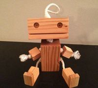 用方木块手工制作可爱的机器人挂件