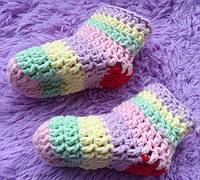 宝宝毛线袜编织教程 糖果袜彩虹袜钩针编织