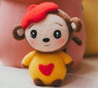 可爱的猴妹妹羊毛毡玩偶制作