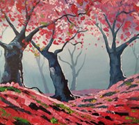 《樱花林》油画的手绘方法
